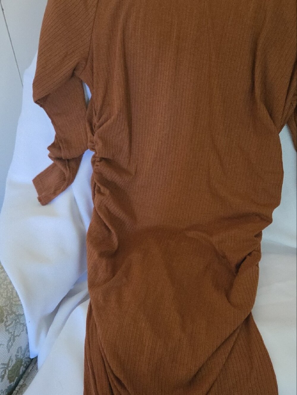 Long Sleeve Ruched Midi Dress - Rust - Picture 4 of 7